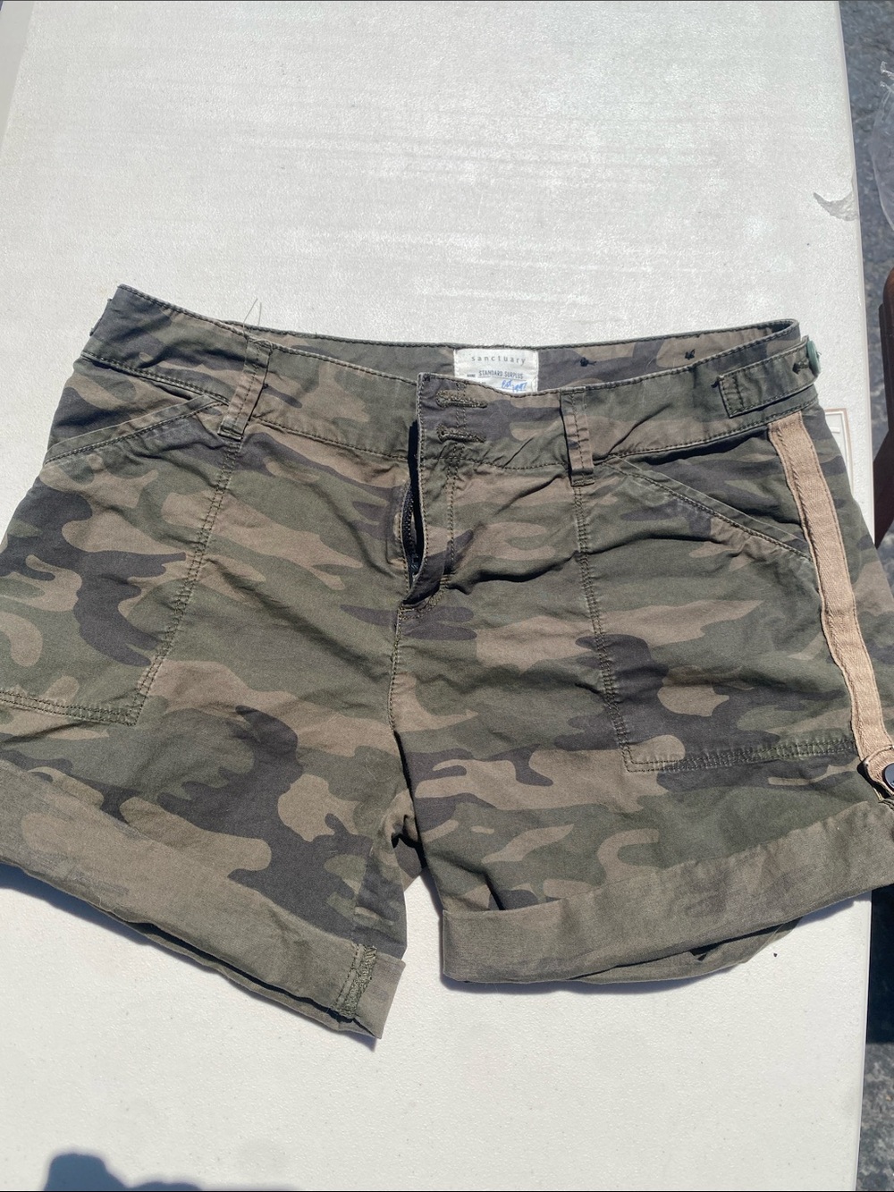 Sanctuary Camouflage Cargo Shorts with Side Trim - Olive